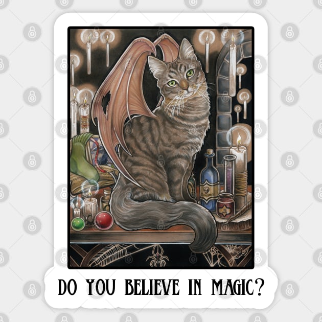 The Cat of The School of Wizardry - Do You Believe In Magic? - Black Outlined Version Sticker by Nat Ewert Art